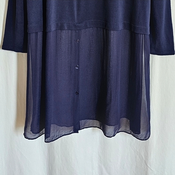 Eileen Fisher Navy Blue Georgette Crepe Silk Dress - Picture 9 of 16